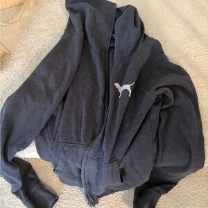 Grey Zip-Up Hoodie with pink Logo